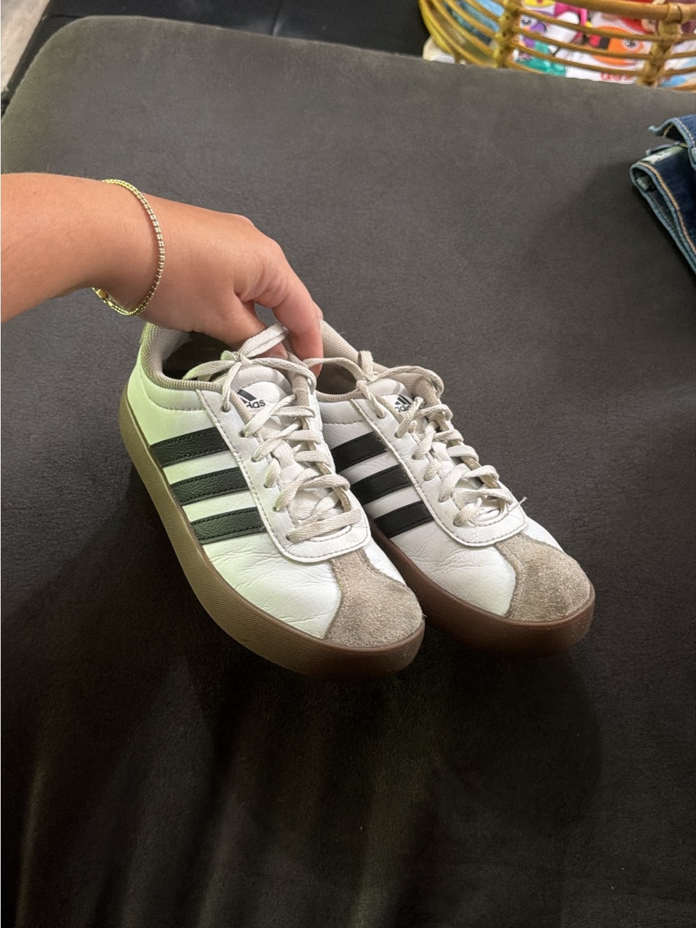 Adidas kids White & Black Classic Leather Sneakers